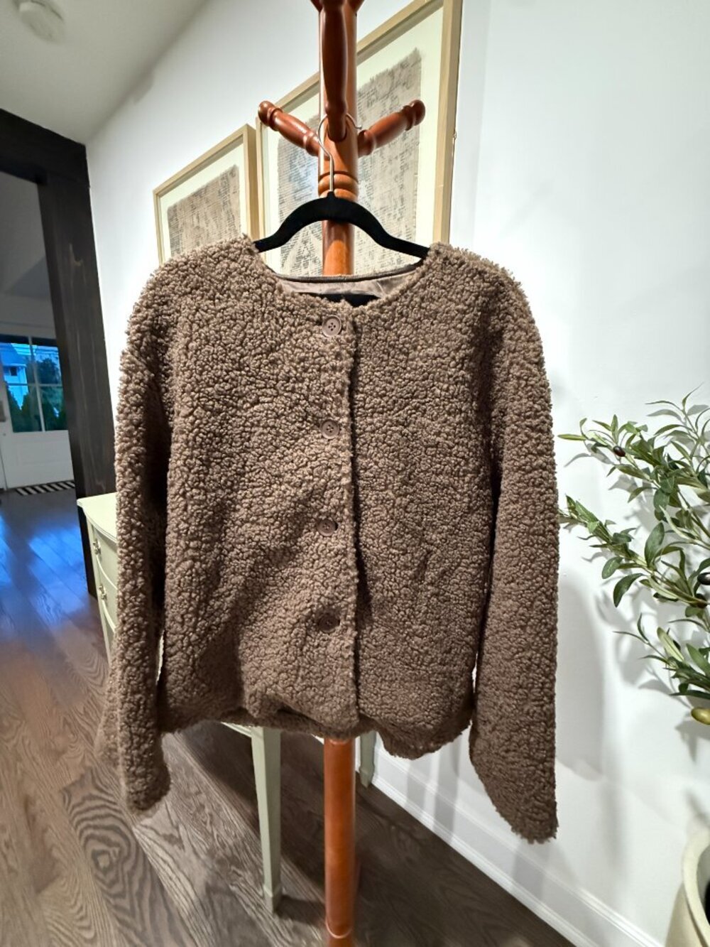 PIECES Brown Teddy Sherpa Button Jacket Size M